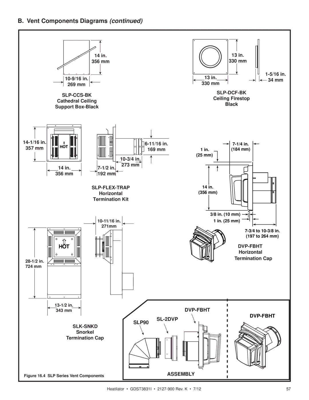 Heatiator GDST3831I owner manual 330 mm, 34 mm, 14-1/16, 357 mm, 192 mm, Termination Cap 