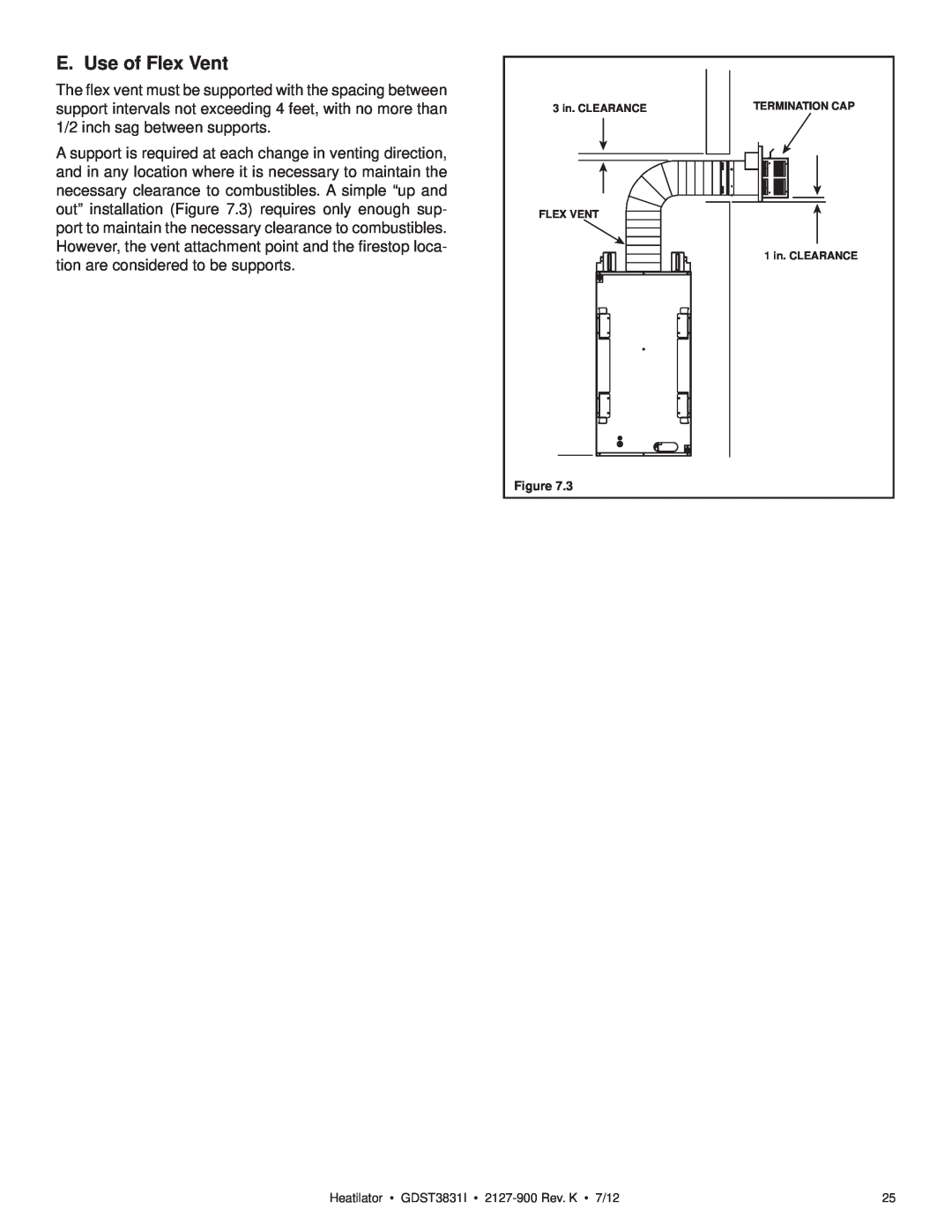 Heatiator owner manual E. Use of Flex Vent, Heatilator GDST3831I 2127-900Rev. K 7/12 