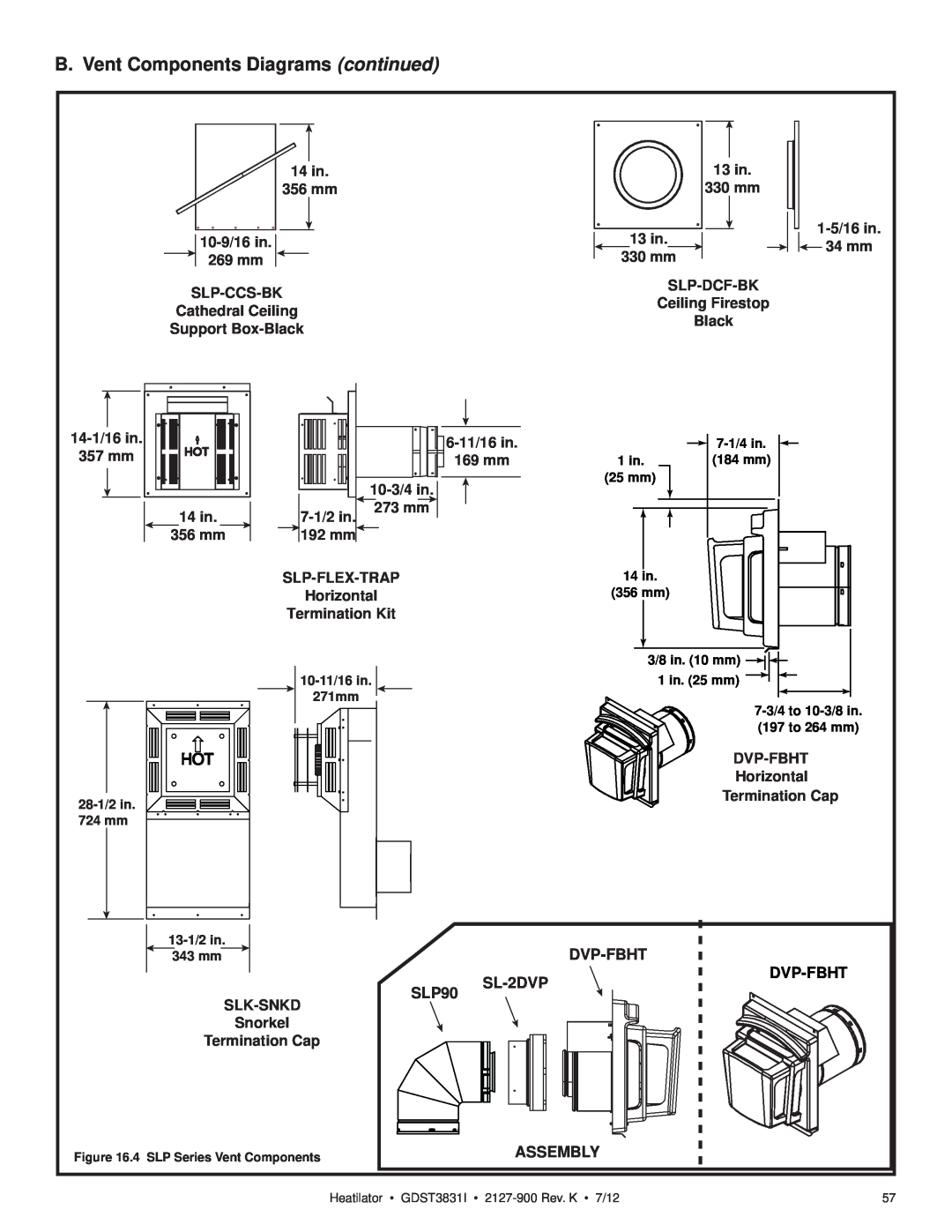 Heatiator GDST3831I owner manual B. Vent Components Diagrams continued, 13 in 