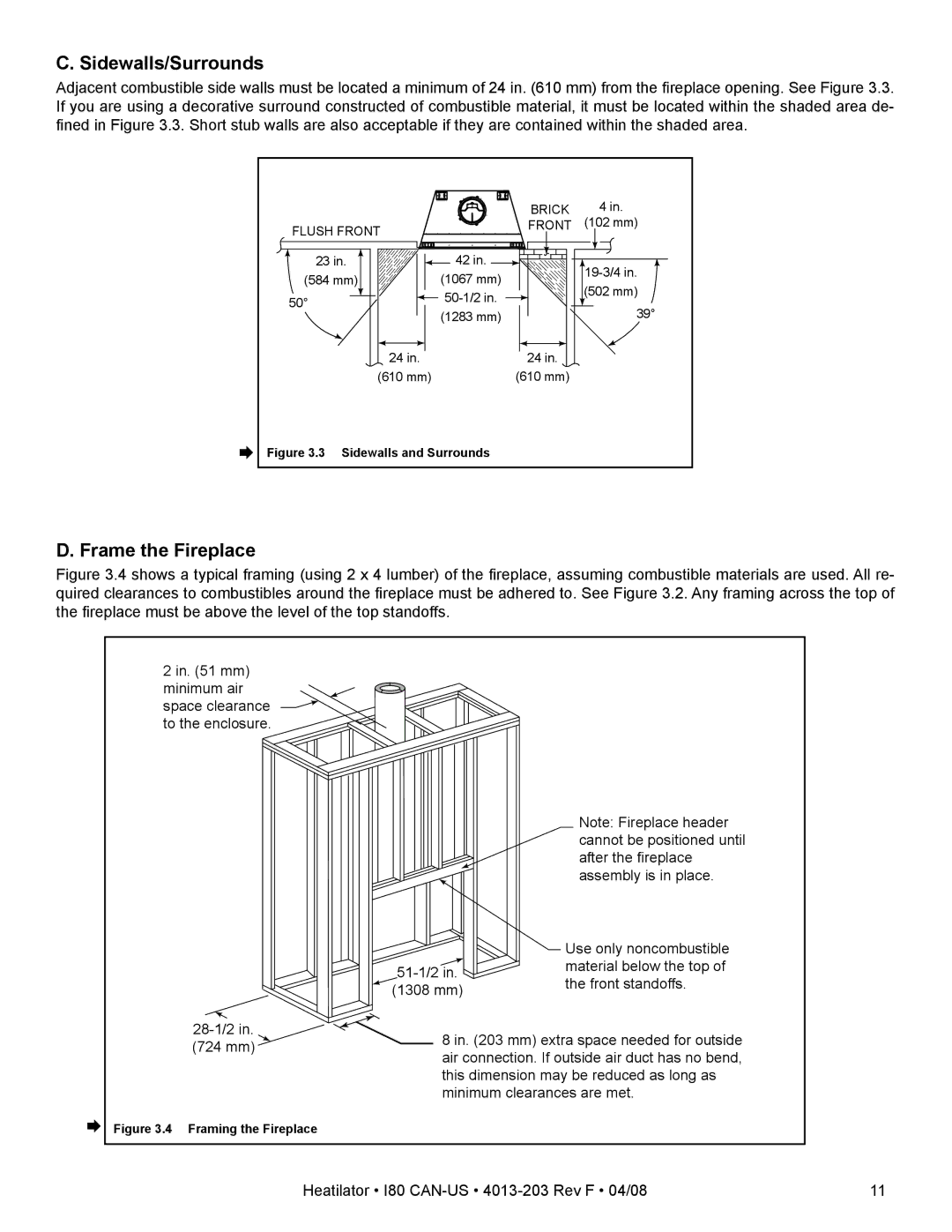 Heatiator I80 owner manual Sidewalls/Surrounds, Frame the Fireplace 