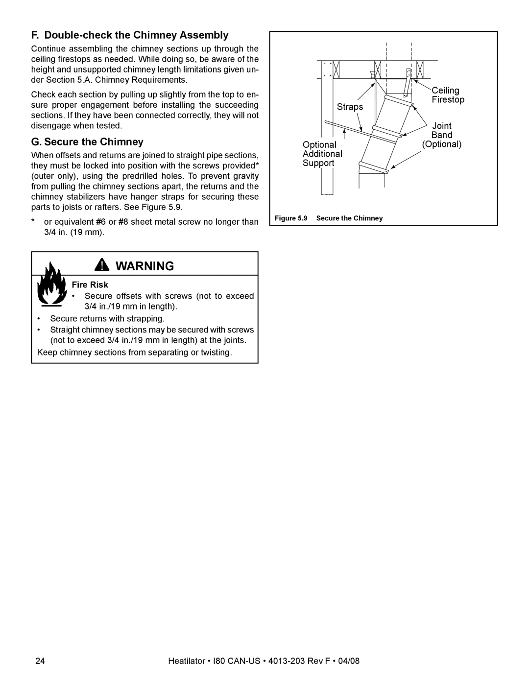 Heatiator I80 owner manual Double-check the Chimney Assembly, Secure the Chimney 