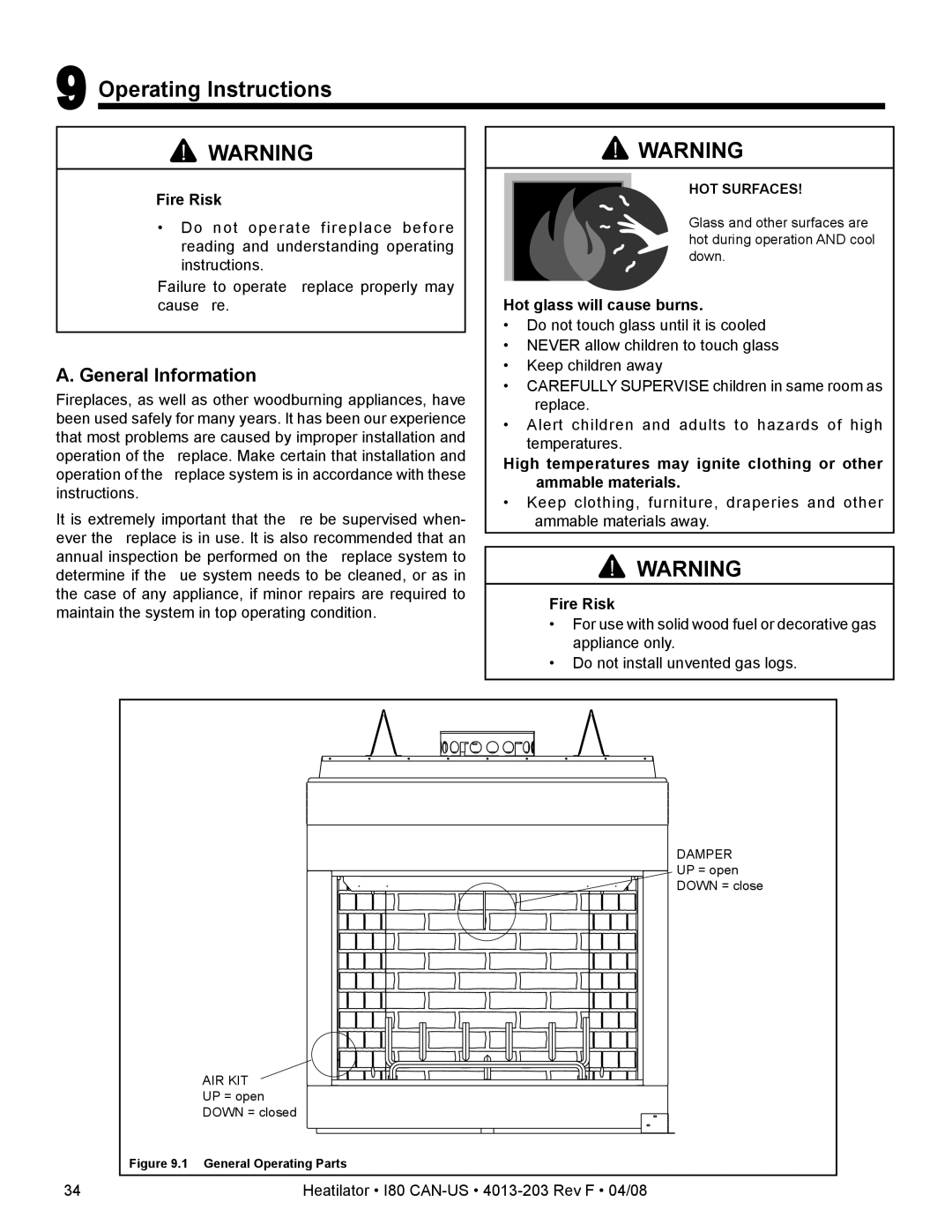 Heatiator I80 owner manual Operating Instructions, General Information 