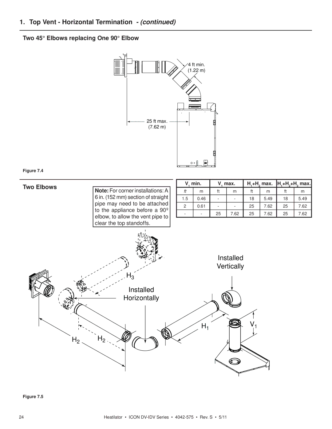 Heatiator IDV4833IT owner manual Two 45 Elbows replacing One 90 Elbow, Two Elbows 