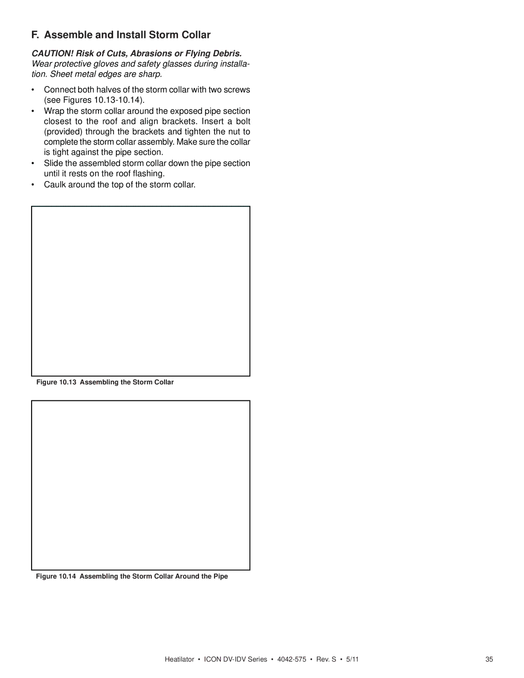 Heatiator IDV4833IT owner manual Assemble and Install Storm Collar, Assembling the Storm Collar 