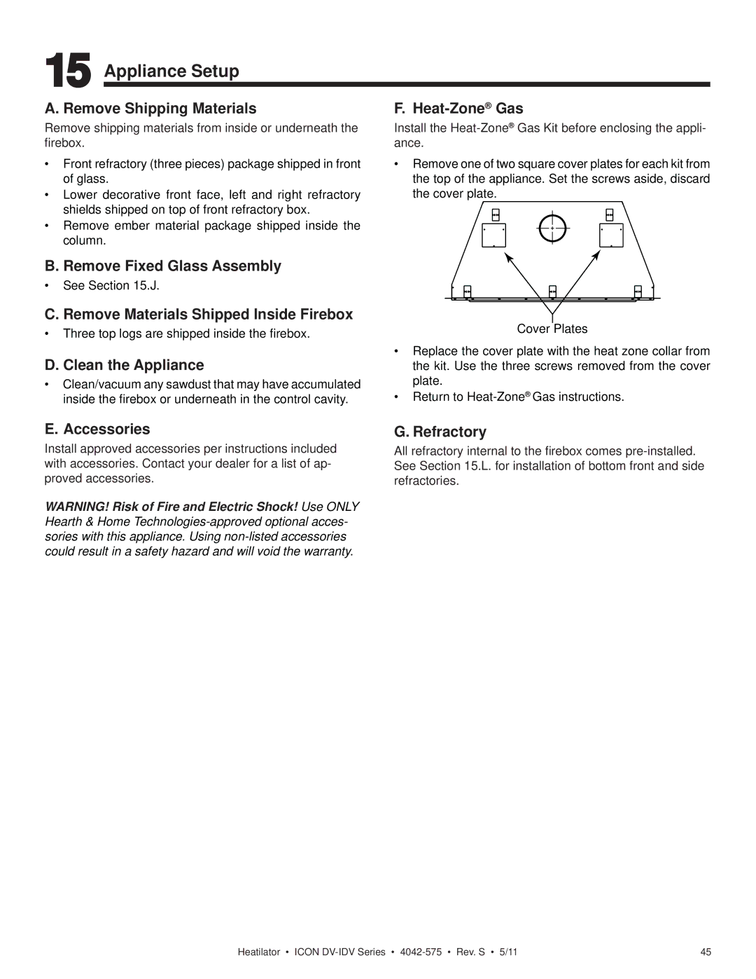 Heatiator IDV4833IT owner manual Appliance Setup 