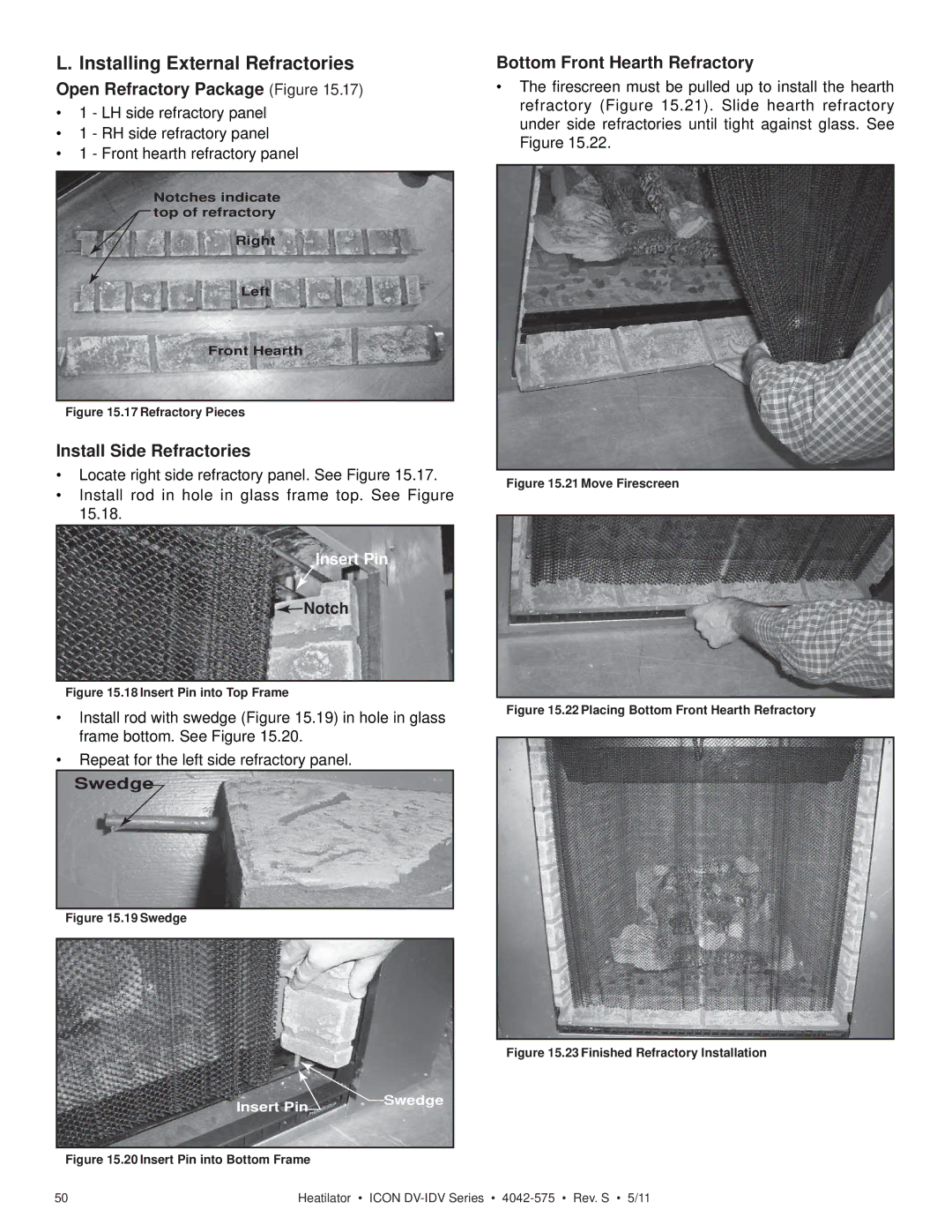 Heatiator IDV4833IT Installing External Refractories, Open Refractory Package Figure, Install Side Refractories 