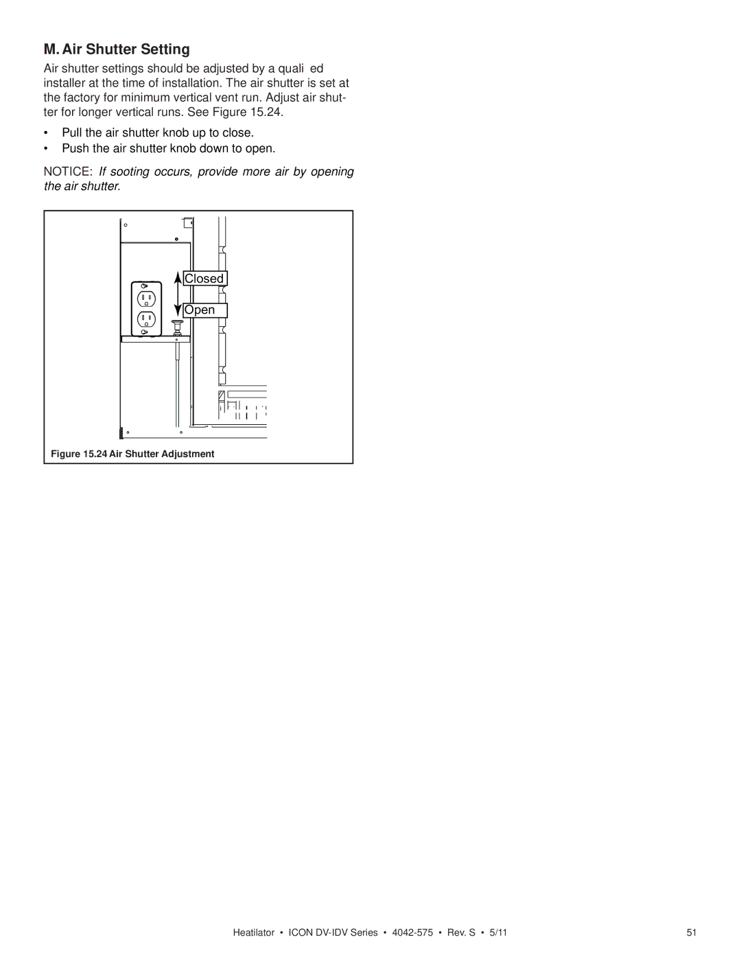 Heatiator IDV4833IT owner manual Air Shutter Setting, Air Shutter Adjustment 