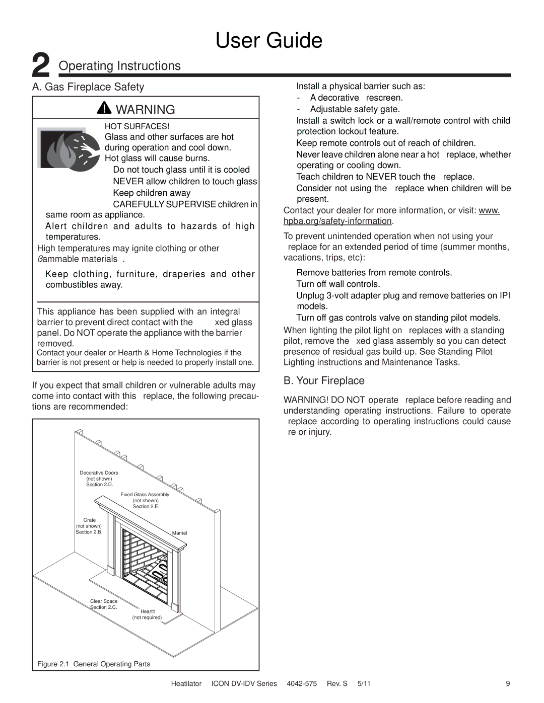 Heatiator IDV4833IT owner manual Operating Instructions, Gas Fireplace Safety, Your Fireplace 