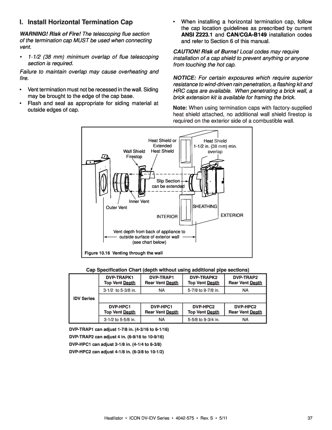 Heatiator IDV4833IT owner manual I. Install Horizontal Termination Cap 
