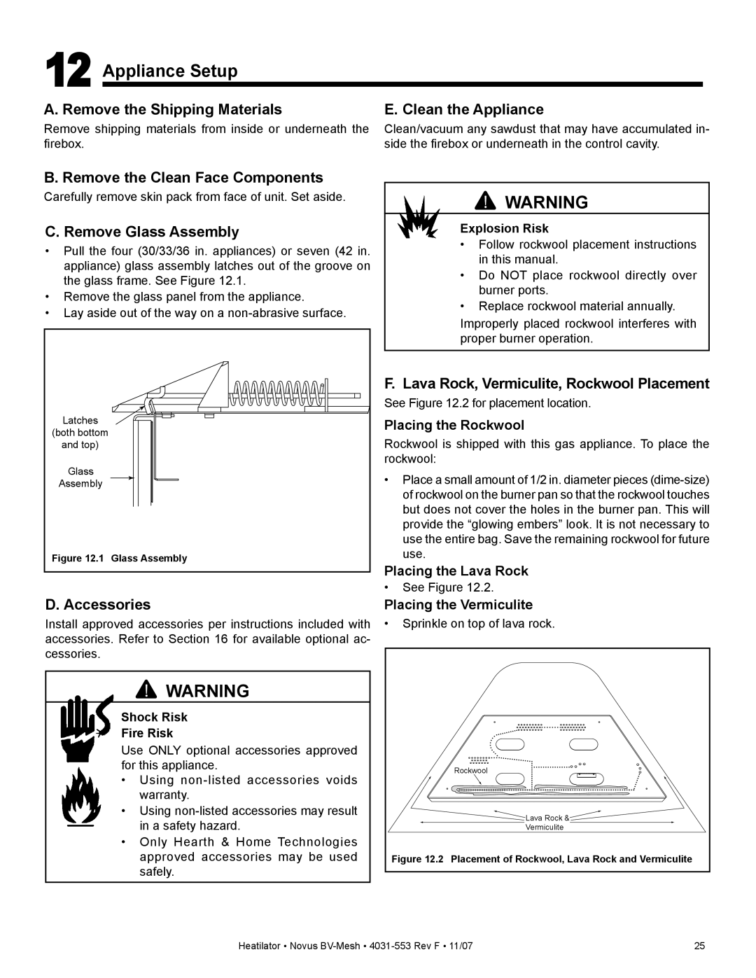 Heatiator NB4236MI, NB4842MI, NB3933MI, NB3630MI owner manual Appliance Setup 