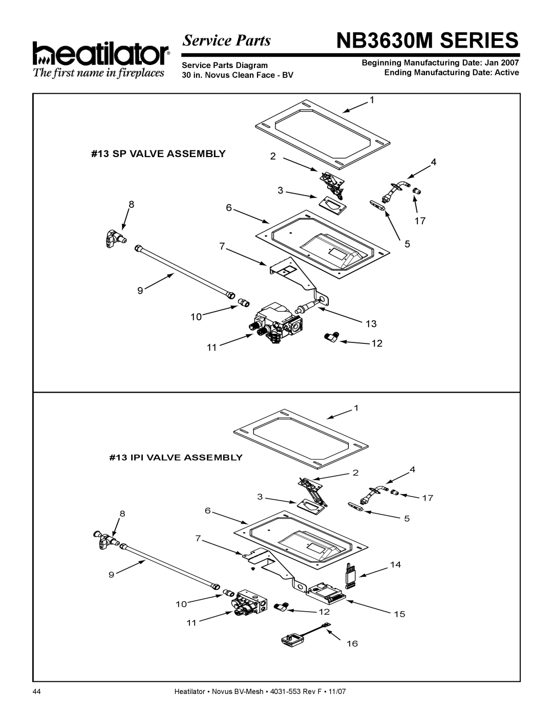 Heatiator NB3933MI, NB4236MI, NB4842MI, NB3630MI owner manual #13 SP Valve Assembly 