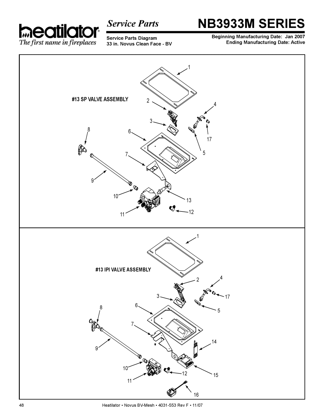 Heatiator NB4236MI, NB4842MI, NB3933MI, NB3630MI owner manual #13 IPI Valve Assembly 