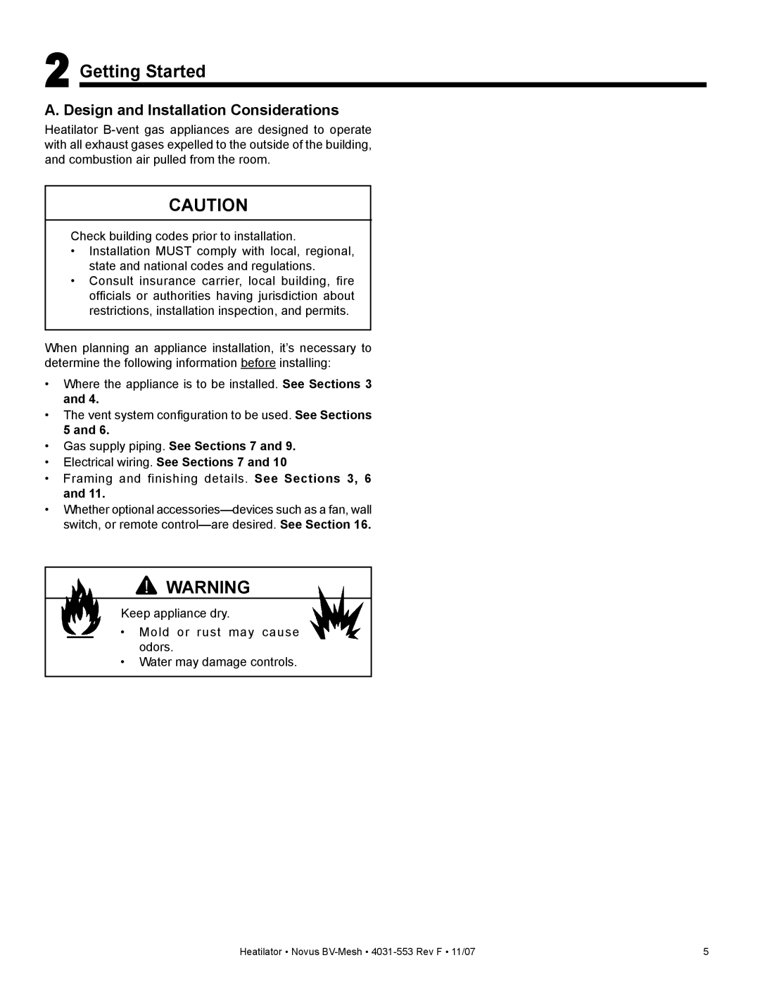 Heatiator NB3630MI, NB4236MI, NB4842MI, NB3933MI owner manual Getting Started, Design and Installation Considerations 