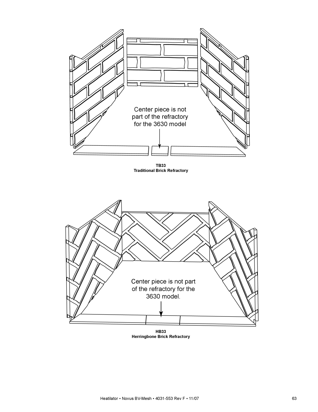 Heatiator NB4236MI, NB4842MI, NB3933MI, NB3630MI owner manual TB33 Traditional Brick Refractory 