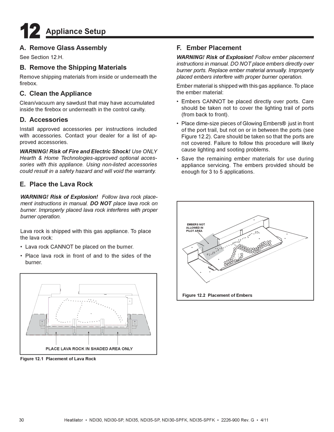 Heatiator NDI35-SPFK, NDI30-SPFK owner manual Appliance Setup 