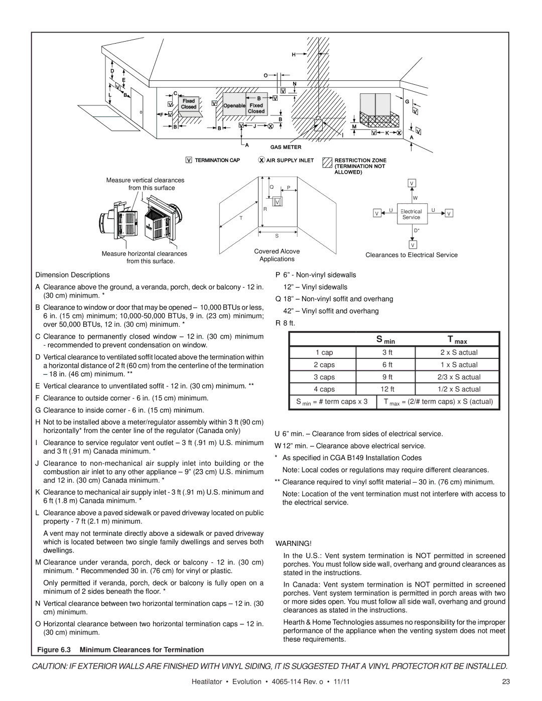 Heatiator NEVO4236I NEVO3630I owner manual Minimum Clearances for Termination 