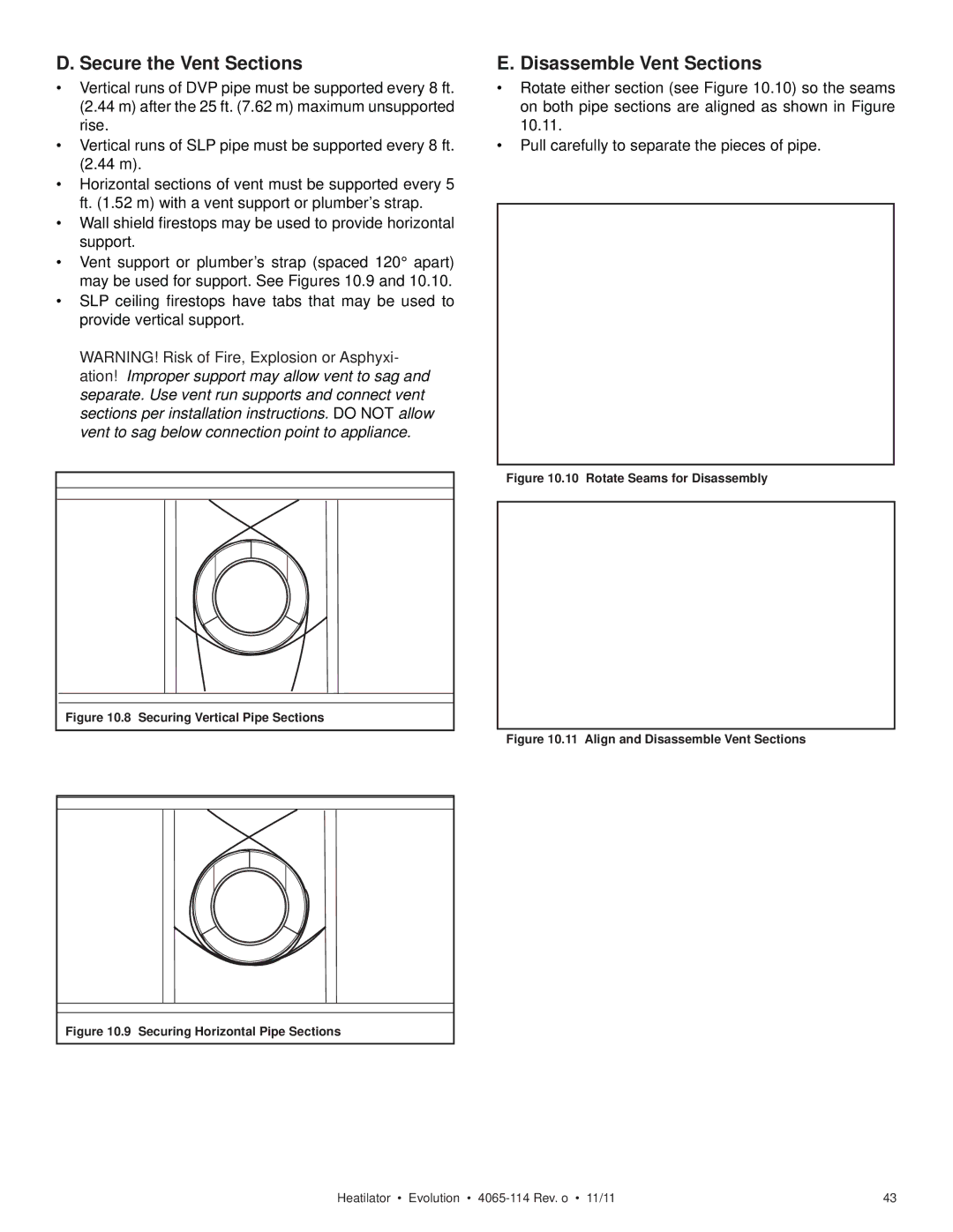 Heatiator NEVO4236I NEVO3630I owner manual Secure the Vent Sections, Disassemble Vent Sections 