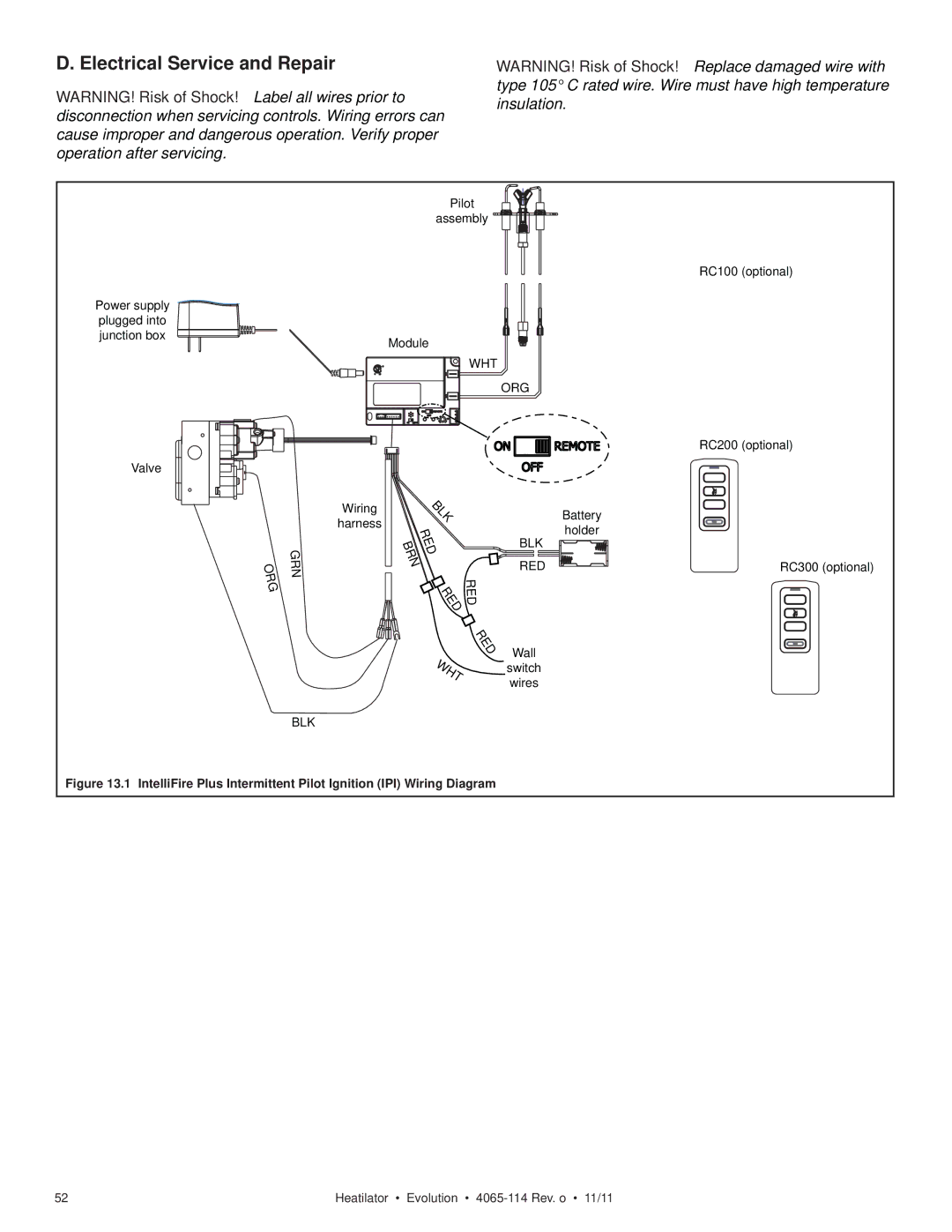 Heatiator NEVO4236I NEVO3630I owner manual Electrical Service and Repair, Wht 