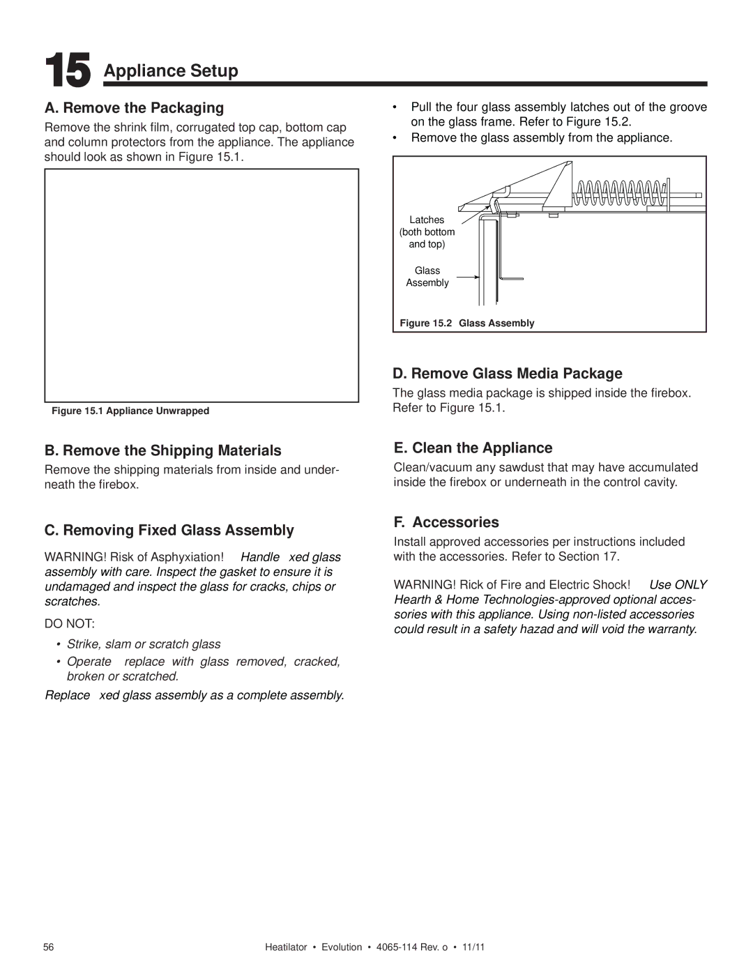 Heatiator NEVO4236I NEVO3630I owner manual Appliance Setup 