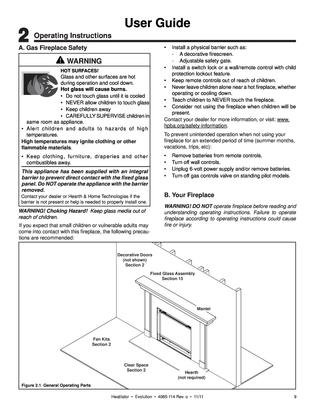 Heatiator NEVO4236I NEVO3630I owner manual User Guide, Operating Instructions, A. Gas Fireplace Safety, B. Your Fireplace 