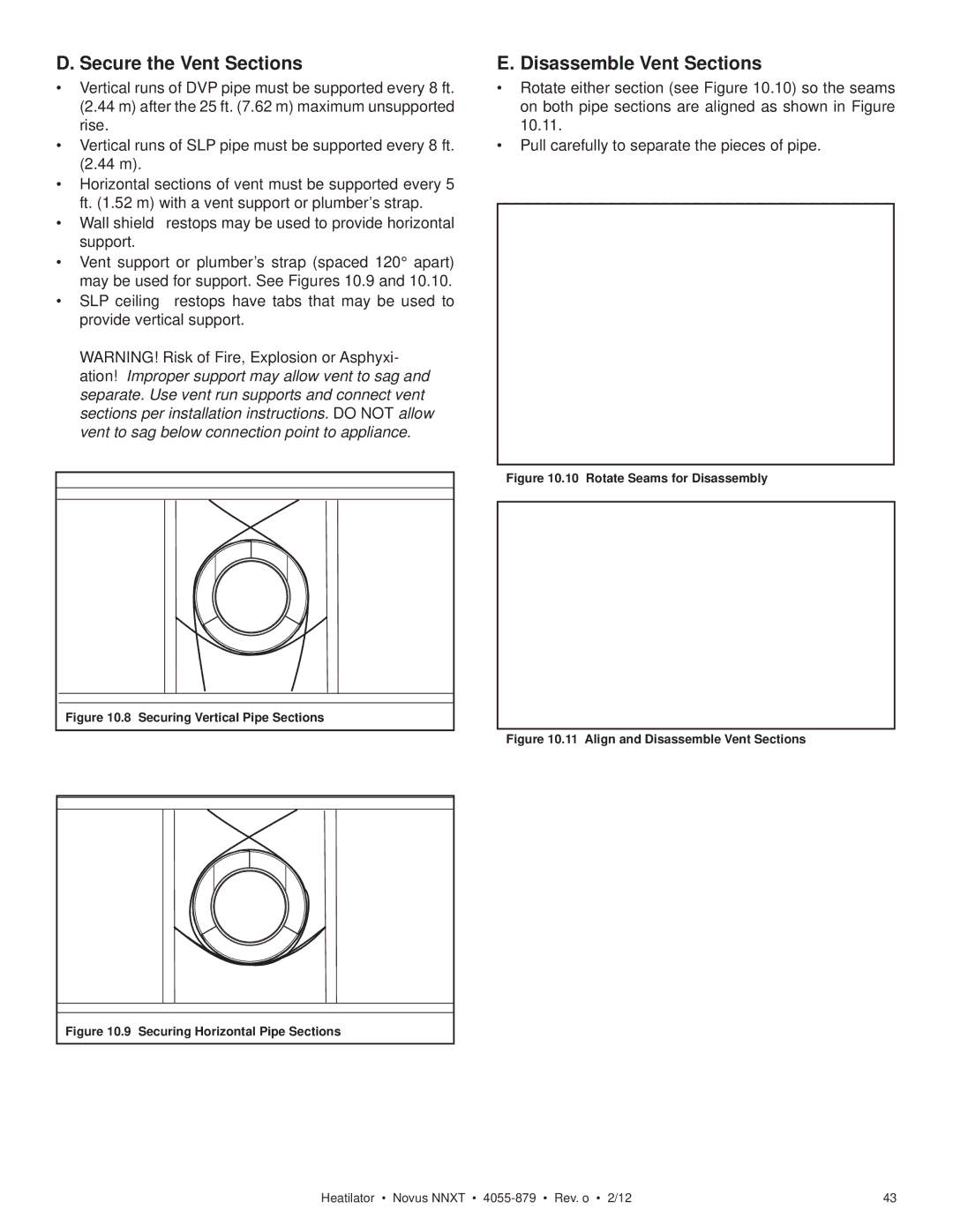 Heatiator NNXT4236IL NNXT3933I, NNXT3933IL owner manual Secure the Vent Sections, Disassemble Vent Sections 