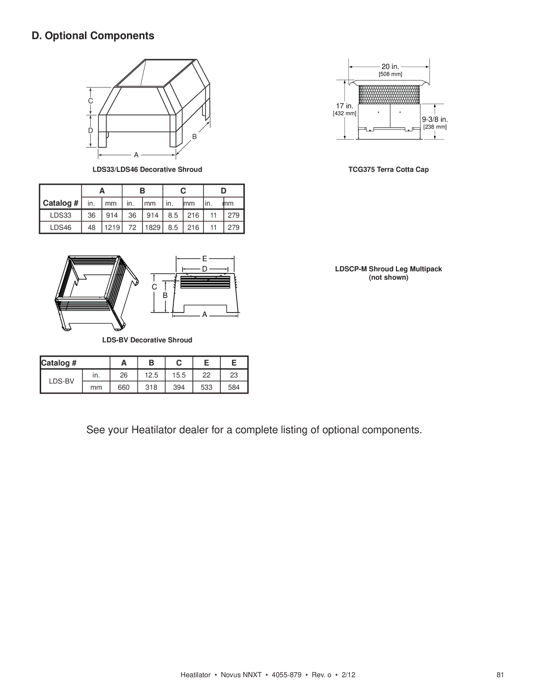 Heatiator NNXT3933IL, NNXT4236IL NNXT3933I owner manual Optional Components 