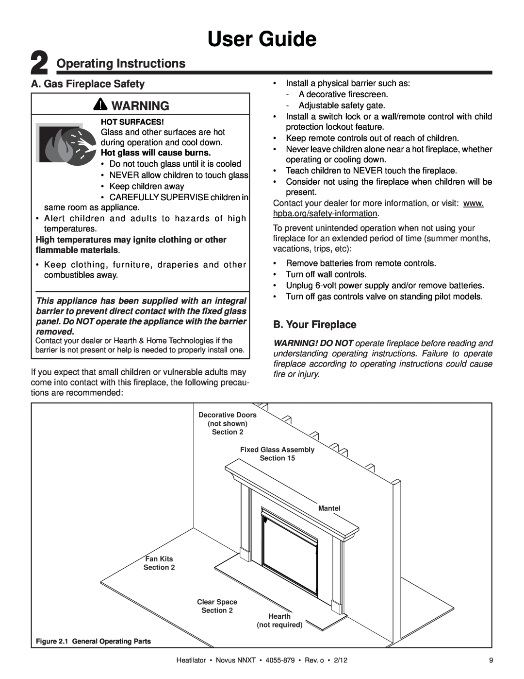 Heatiator NNXT3933IL, NNXT4236IL NNXT3933I User Guide, Operating Instructions, A. Gas Fireplace Safety, B. Your Fireplace 