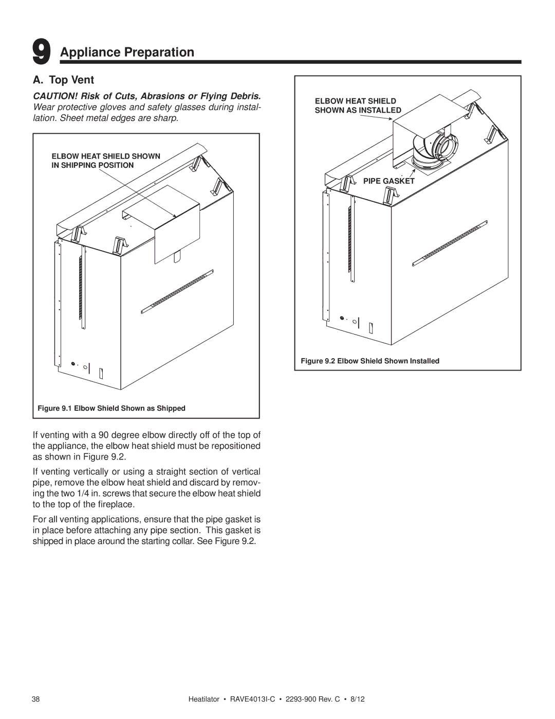 Heatiator Rave4013i-c owner manual Appliance Preparation, Top Vent 