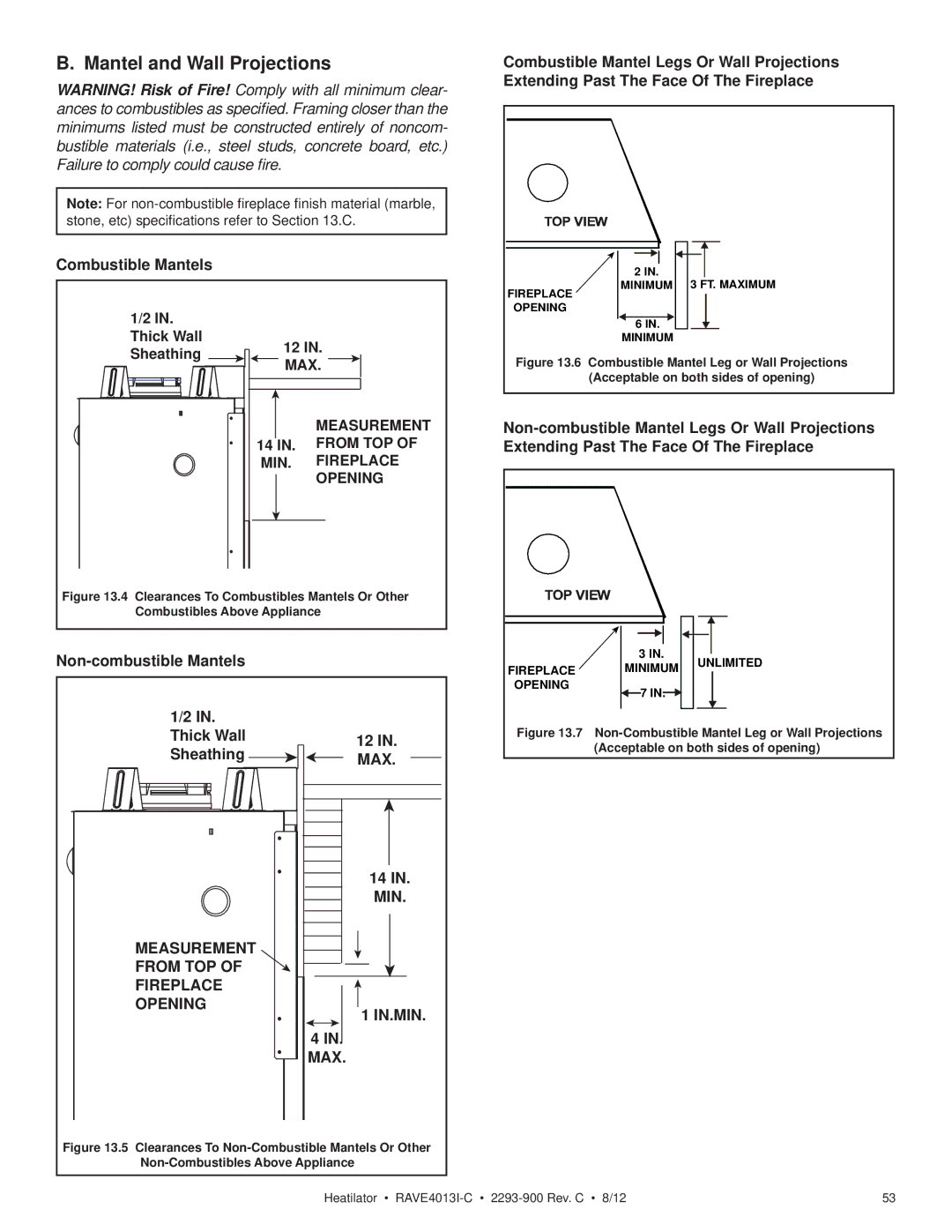 Heatiator Rave4013i-c owner manual Minimum 