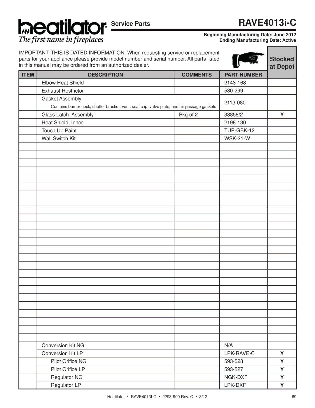 Heatiator Rave4013i-c owner manual TUP-GBK-12 