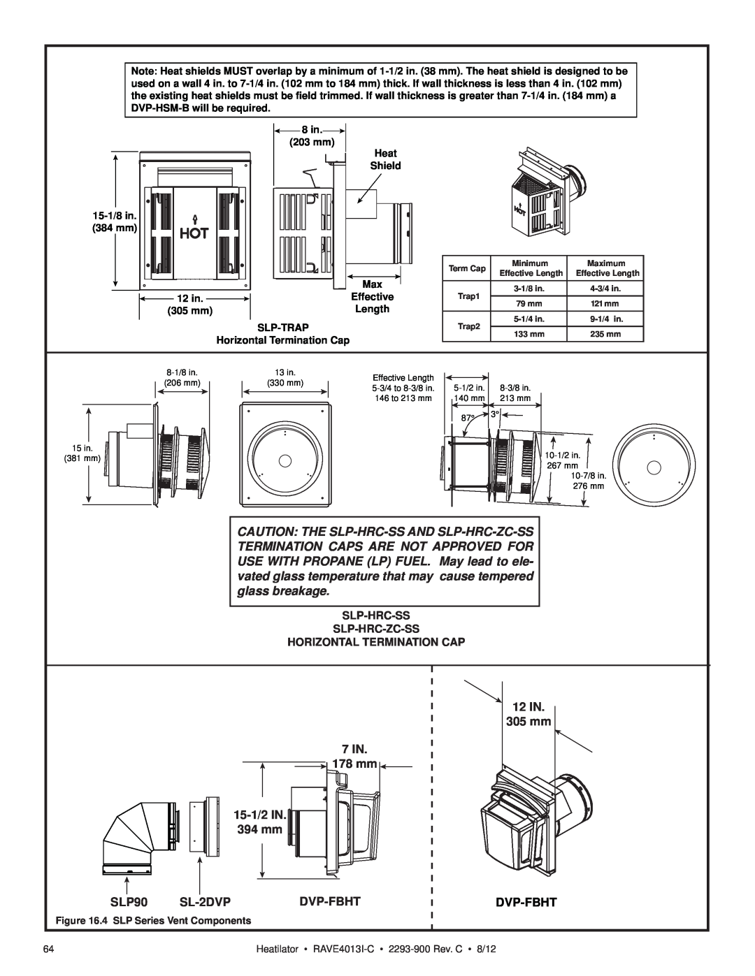 Heatiator Rave4013i-c 15-1/2IN 394 mm, 7 IN 178 mm, 12IN 305mm, SLP90, SL-2DVP, Dvp-Fbht, Slp-Hrc-Ss Slp-Hrc-Zc-Ss 