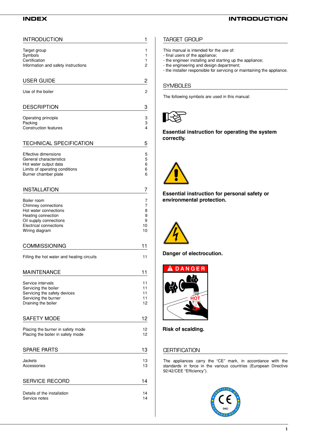 Heatmaster 200 F, 200 N manual Index, Introduction, Target Group, Symboles, Certification 