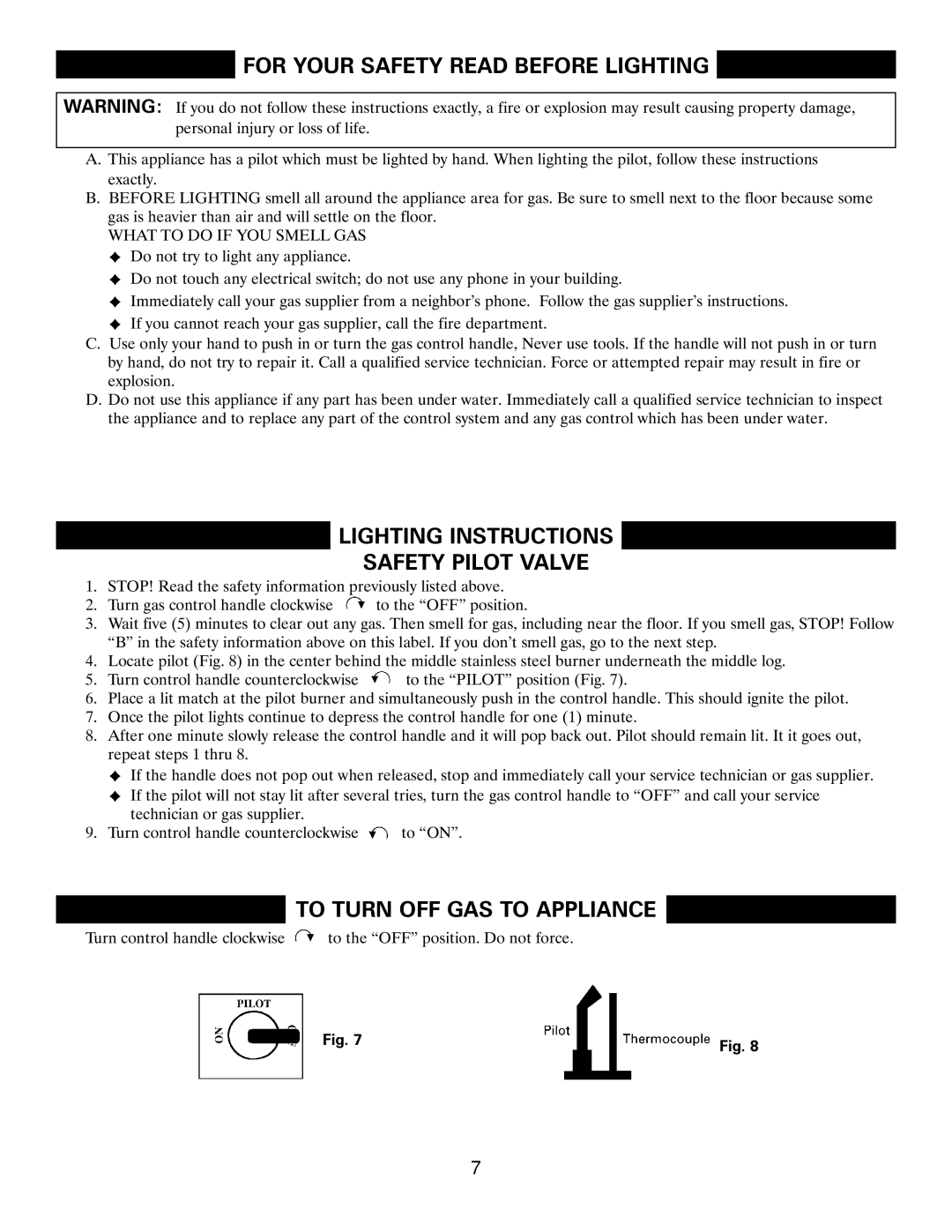 Heatmaster Gas Burner manual For Your Safety Read Before Lighting, Lighting Instructions Safety Pilot Valve 