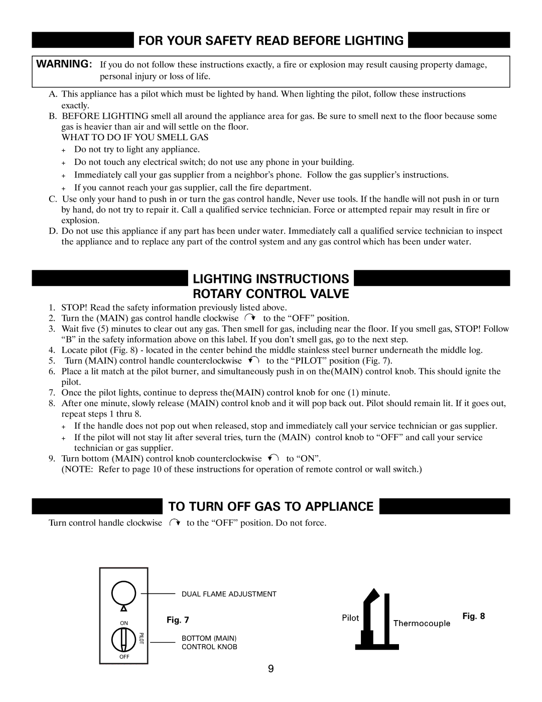 Heatmaster Gas Burner manual Lighting Instructions Rotary Control Valve 