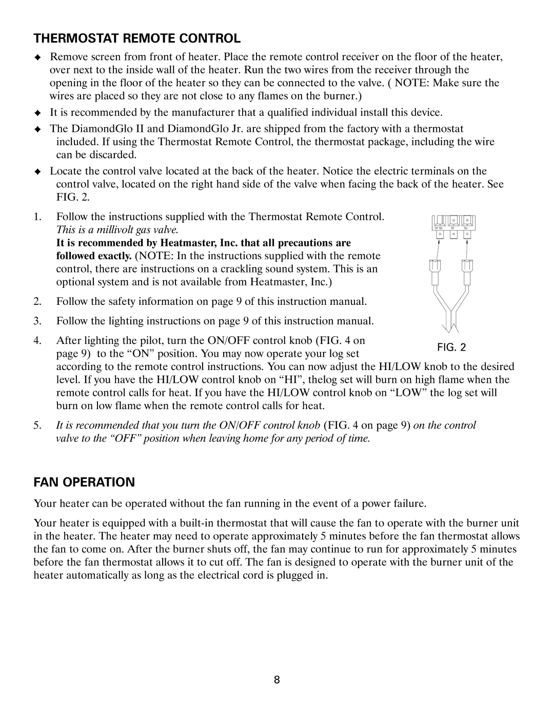 Heatmaster HMDGII, HMDGJ manual FAN Operation 