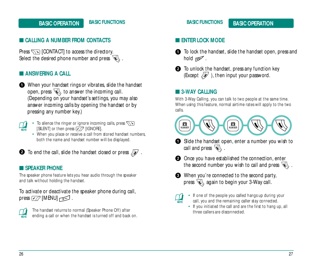 Helio Ocean user manual Calling a Number from Contacts, Answering a Call, Speaker Phone, Enter Lock Mode, WAY Calling 