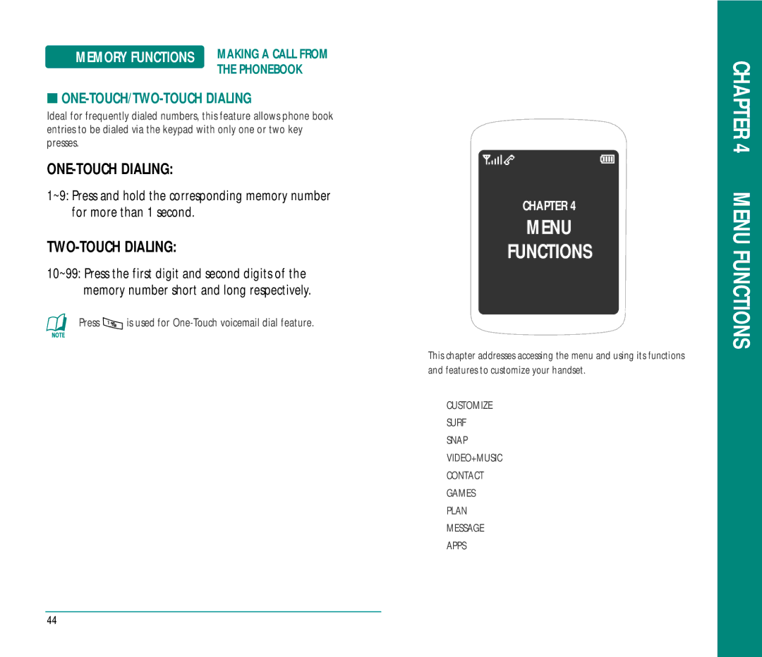 Helio Ocean user manual ONE-TOUCH/TWO-TOUCH Dialing 