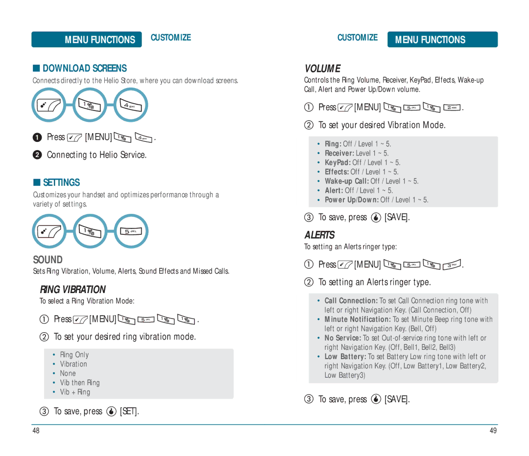 Helio Ocean user manual Sound, Ring Vibration, Volume, Alerts 