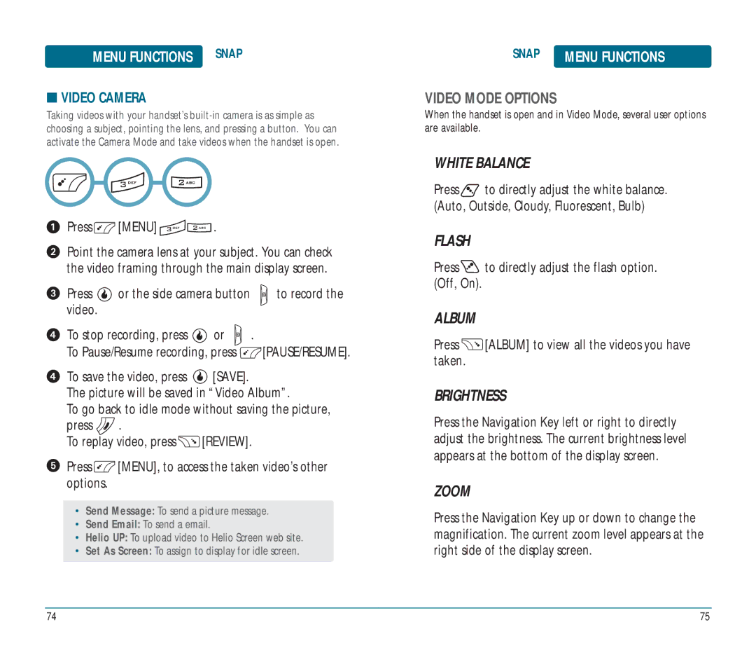 Helio Ocean user manual Video Mode Options, Video Camera 