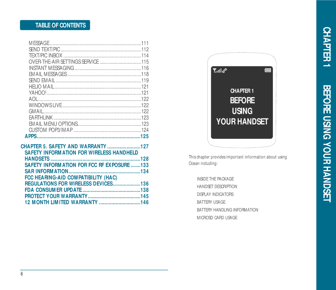 Helio Ocean user manual Before Using Your Handset, FCC HEARING-AID Compatibility HAC 