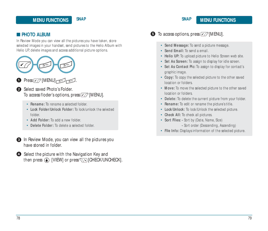 Helio Ocean user manual Photo Album, To access options, press Menu 