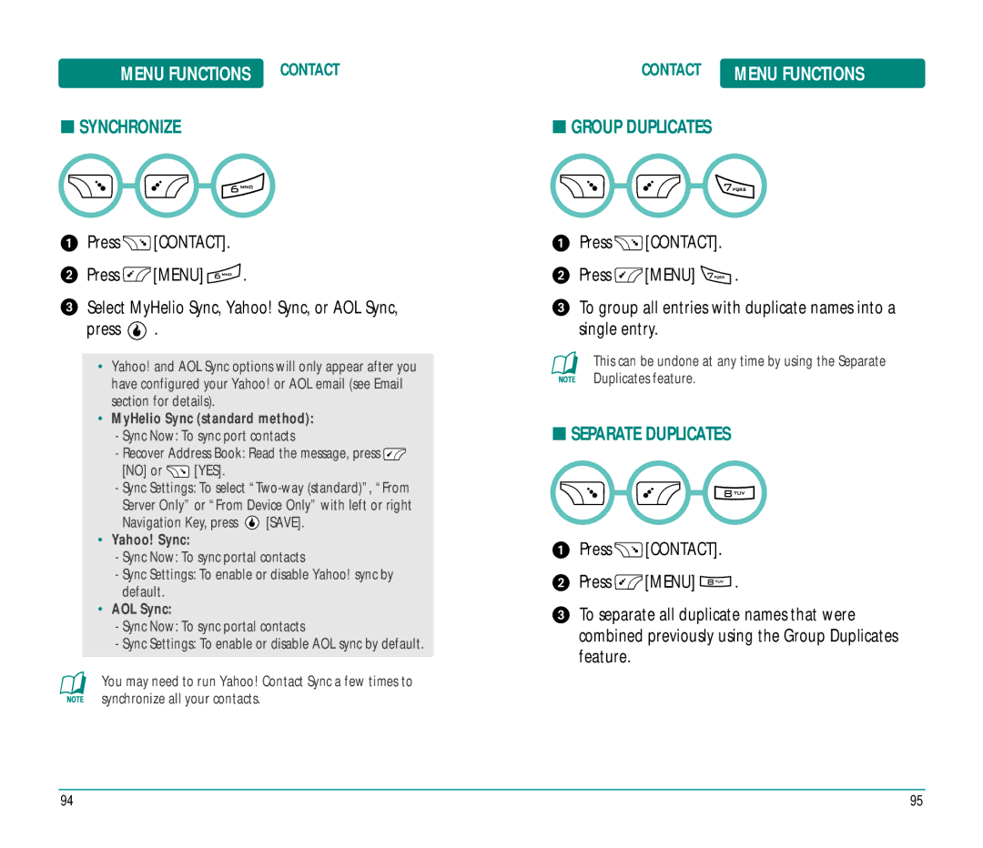 Helio Ocean user manual Synchronize, Group Duplicates, Separate Duplicates 