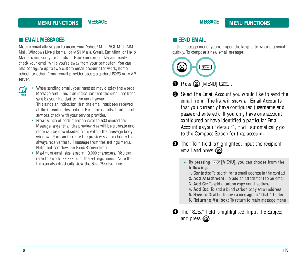 Helio Ocean user manual Email Messages, Send Email, Subj field is highlighted. Input the Subject Press 