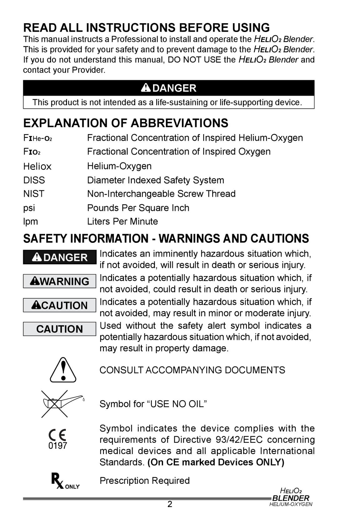 Helio PM5400 Read ALL Instructions Before Using, Explanation of Abbreviations, Safety Information Warnings and Cautions 