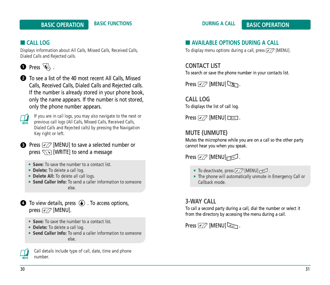 Helio PN-810 manual Call LOG, Available Options During a Call, To view details, press . To access options Press Menu 