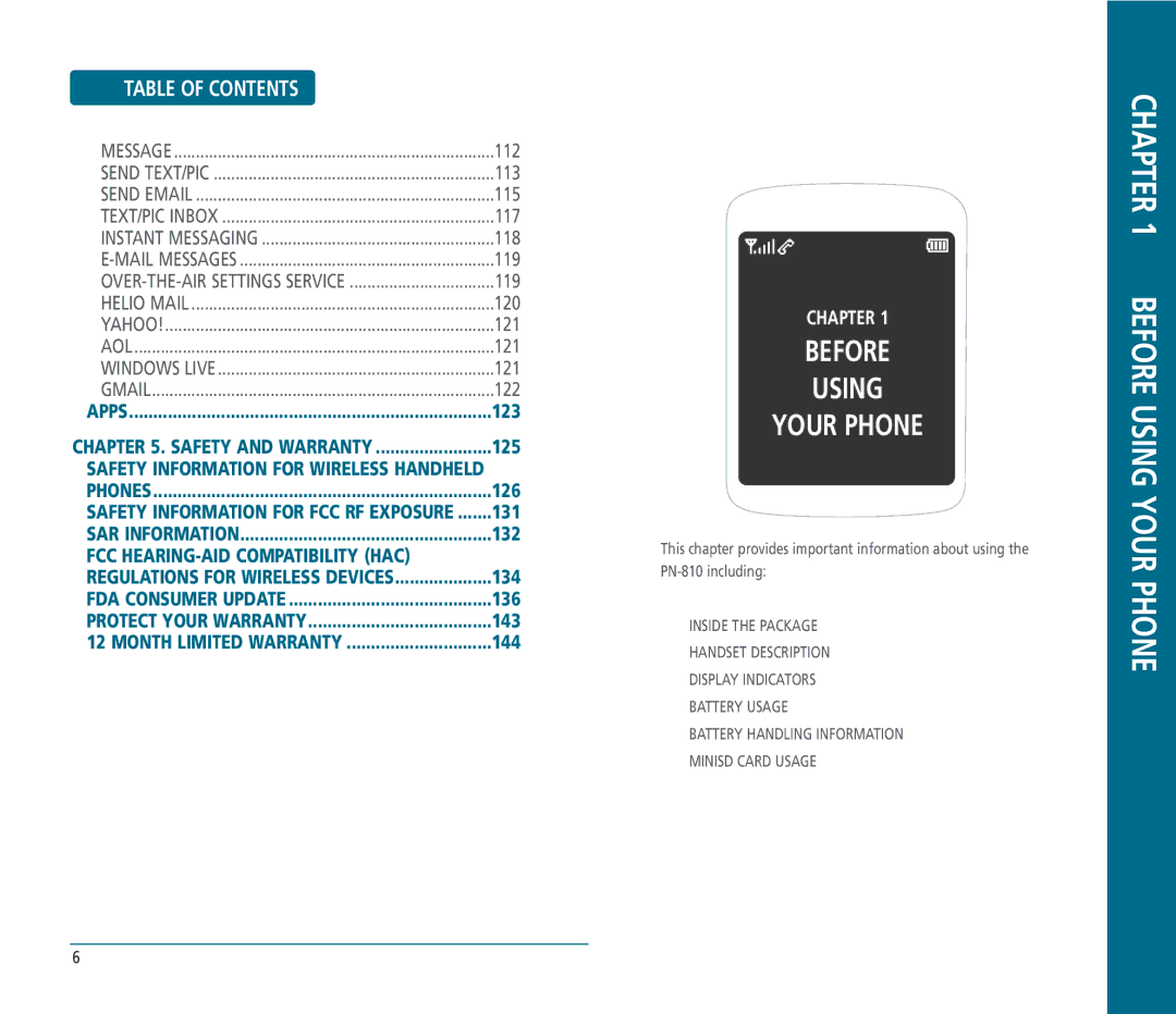 Helio PN-810 manual Before Using Your Phone, FCC HEARING-AID Compatibility HAC 