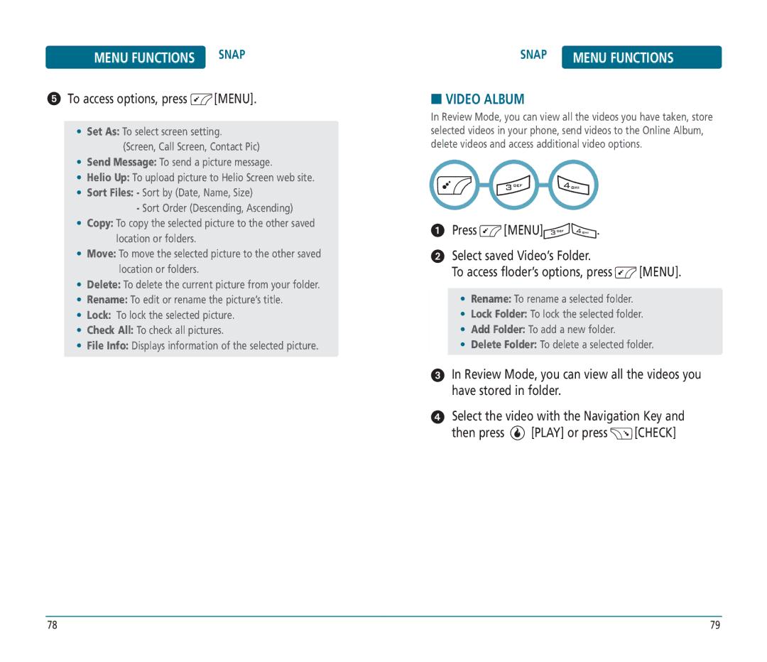 Helio PN-810 manual Video Album, To access options, press Menu 