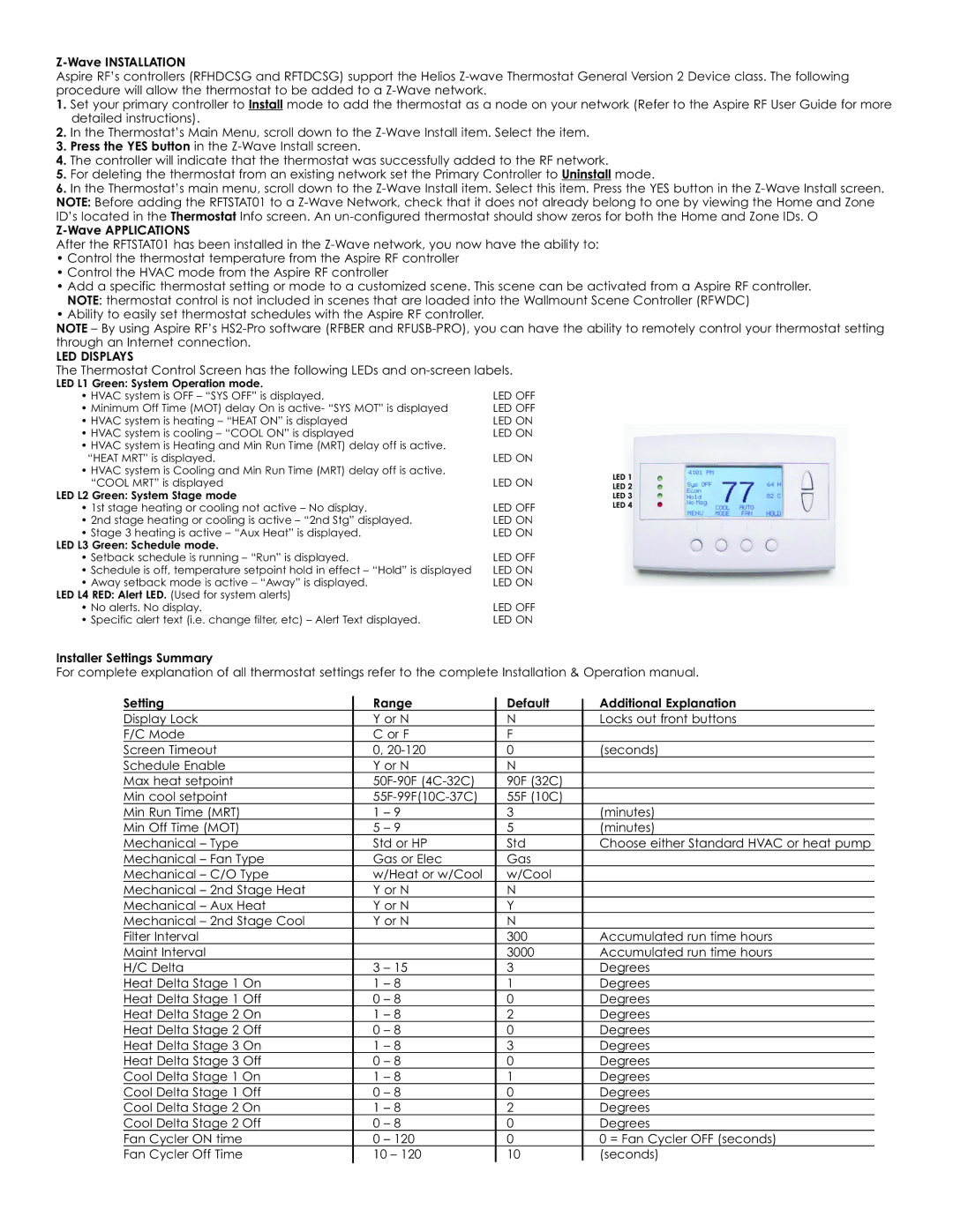 Helio RFTSTAT01 operation manual Wave Installation, Wave Applications, LED Displays 