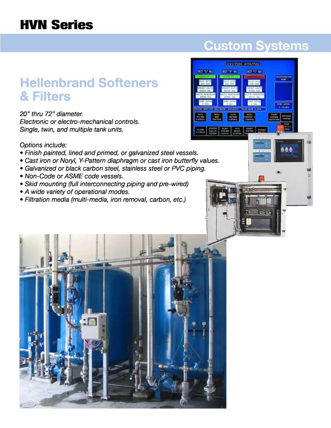 Hellenbrand HVN Series manual Custom Systems, Hellenbrand Softeners Filters 