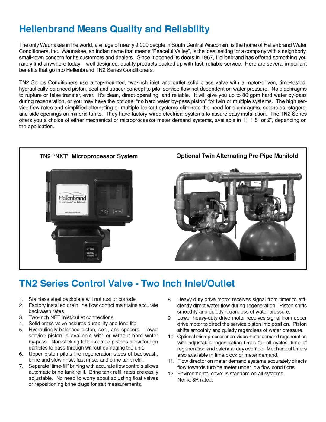 Hellenbrand manual Hellenbrand Means Quality and Reliability, TN2 Series Control Valve Two Inch Inlet/Outlet 